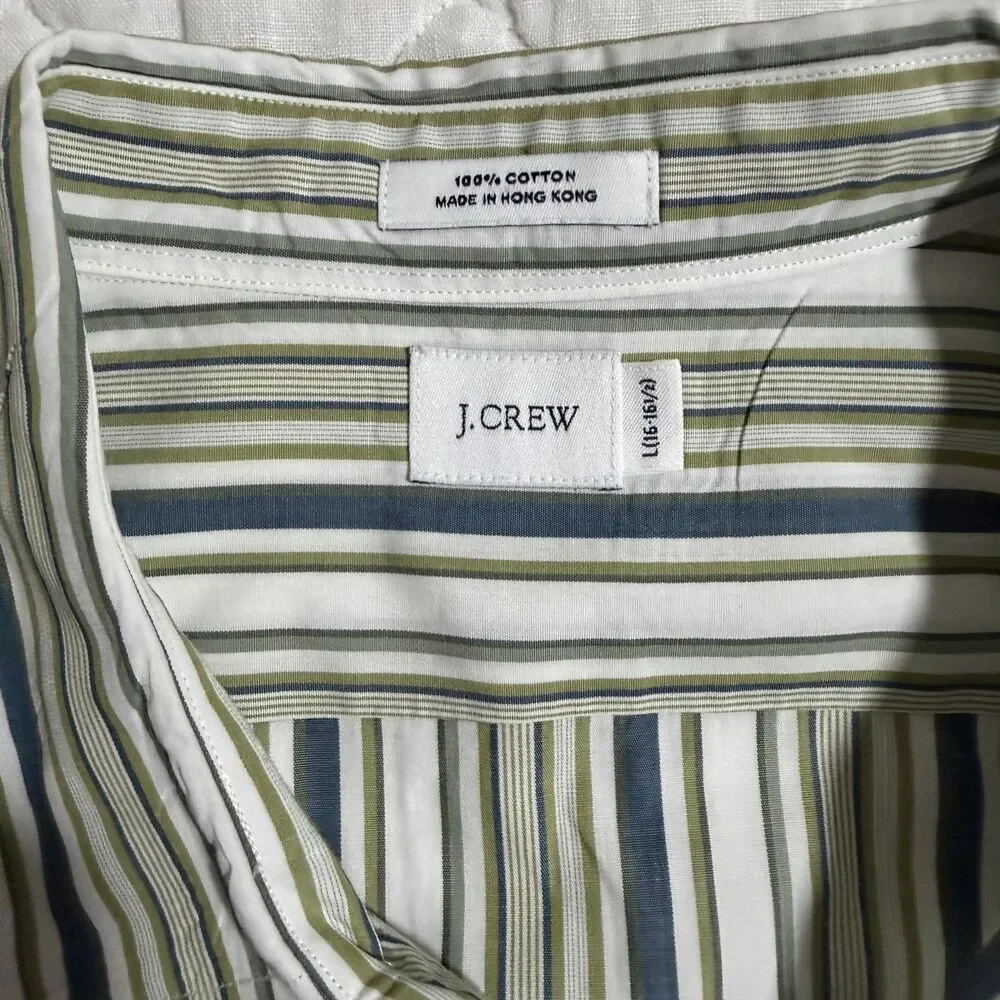 J.Crew L White Multicolor Striped Button Up Shirt Preppy Coastal